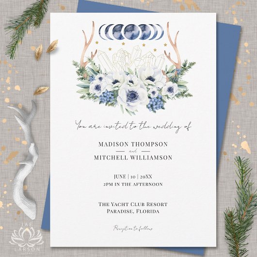 Invitation Cristaux de lune Fleurs Boho Mariage métaphysique