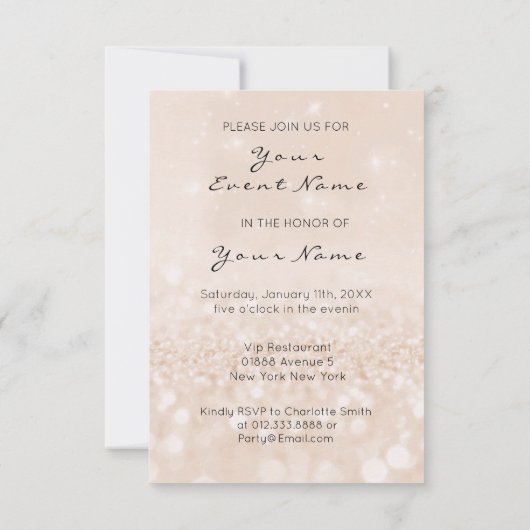 Invitation Cristaux d'or Rose de gâteau Parties scintillant C (Dos)