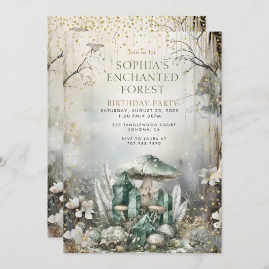 Invitation Cristaux magiques d'anniversaire de la forêt encha (Devant / Derrière)