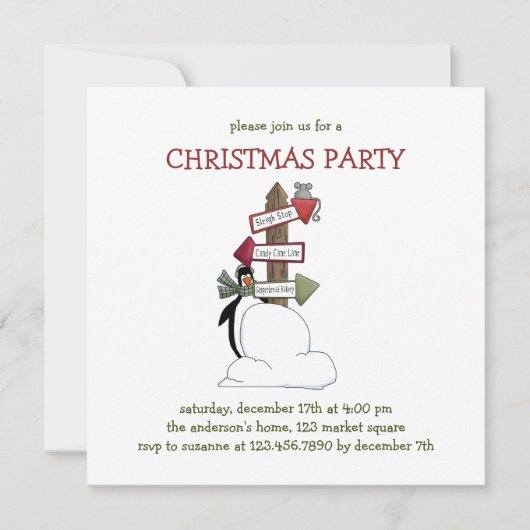 Invitation Critère de Noël ・ Pingouin et panneau (Devant)
