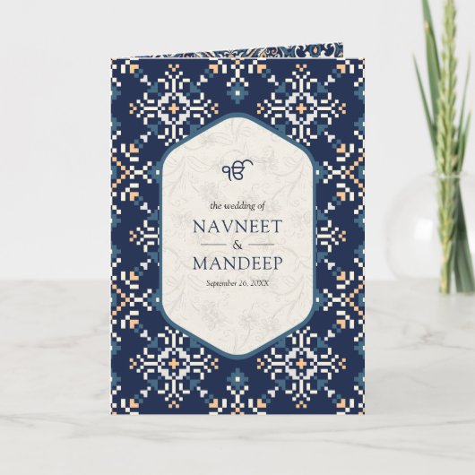 Invitation Crochet bleu marine tout en un Mariage sikh (Devant)