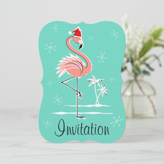 Invitation Crochet "invitation" Flamant rose de Noël vertical (Debout devant)