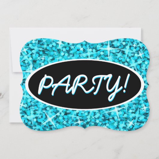 Invitation Crochet ovale noir Glitz Blue 'Party ! ' (Devant)