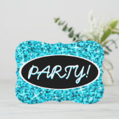 Invitation Crochet ovale noir Glitz Blue 'Party ! ' (Debout devant)