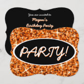 Invitation Crochet ovale noir Glitz Orange 'Party ! ' (Devant / Derrière)