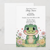 Invitation Crocodile adorable dans un champ de fleurs (Devant / Derrière)