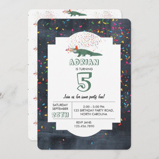 Invitation Crocodile d'alligator - Animaux Fête d'anniversair (Devant / Derrière)