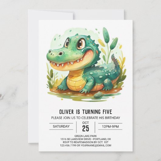 Invitation Crocodile de dessin personnalisé Anniversaire (Devant)