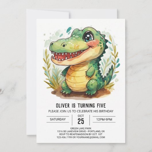 Invitation Crocodile du marais lunaire Anniversaire (Devant)