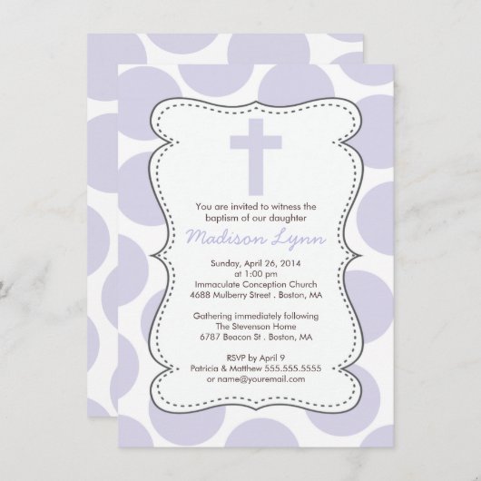 Invitation croisée de baptême de Pois mous (Devant / Derrière)