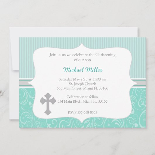 Invitation croisée de baptême de turquoise (Devant)