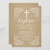 Invitation croisée de baptême moderne Kraft (Devant / Derrière)