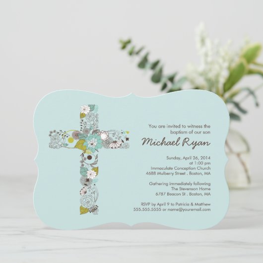 Invitation croisée florale bleue moderne de (Debout devant)