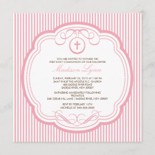 Invitation croisée rose douce de communion de