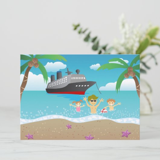 Invitation Croisière de plage en famille tropicale amusante (Debout devant)