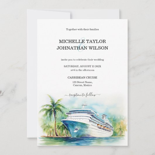Invitation Croisière Destination Mariage Palm Trees Beach (Devant)