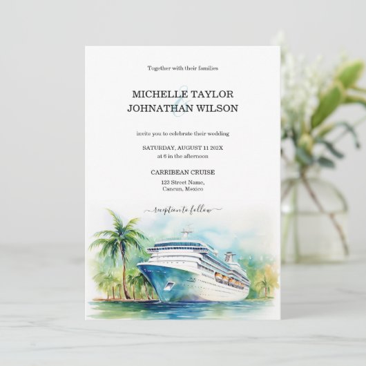 Invitation Croisière Destination Mariage Palm Trees Beach (Debout devant)