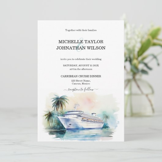 Invitation Croisière Destination Mariage Palm Trees Beach (Debout devant)