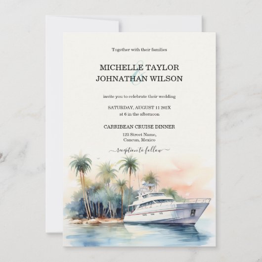 Invitation Croisière Yacht Destination Mariage Palm Trees Bea (Devant)