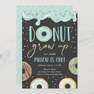 Invitation Croissance du donut Blue Pastel Boy Premier annive