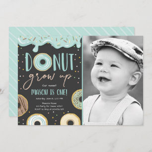 Invitation Croissance du donut Blue Pastel Boy Premier annive