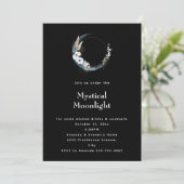 Invitation Croissant de Lune Bleu avec Fleurs Blanches Hallow (Debout devant)