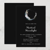 Invitation Croissant de Lune Bleu avec Fleurs Blanches Hallow (Devant / Derrière)