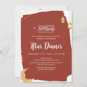 Invitation Croissant de lune de Ramadan Iftar Rouge Rustique (Devant)