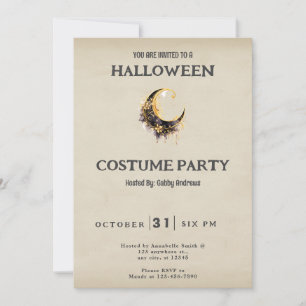 Invitation Croissant de lune en or noir Costume Halloween vin