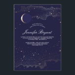 Invitation Croissant de lune et bonbon 16 à étoiles de nuit<br><div class="desc">Soirée enchantée - fête d'anniversaire de marine de nuit étoilée - les invitations du bonbon 16 avec l'effet de feuille d'or se tient le premier rôle et croissant de lune.</div>