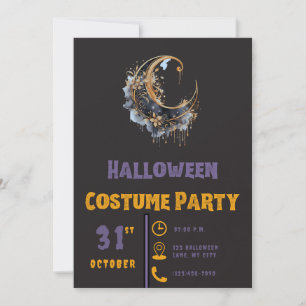 Invitation Croissant de lune moderne noir et or Halloween mod