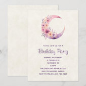 Invitation Croissant de lune rose avec joyeux anniversaire au (Devant / Derrière)