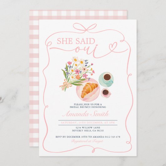 Invitation Croissant Elle a dit Oui Bridal Brunch Café (Devant / Derrière)