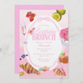 Invitation Croissant Pink Birthday Brunch  (Devant / Derrière)