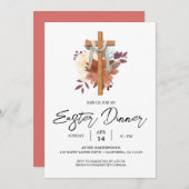 Invitation Croix à fleurs Dîner de Pâques du printemps chréti (Devant / Derrière)