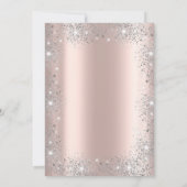 Invitation Croix argentée Ruban rose Rose Gold Paillettes (Dos)
