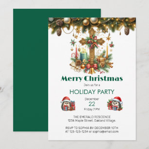 Invitation Croix avec étoiles et bougies Noël