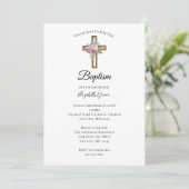 Invitation Croix avec fleurs baptême (Debout devant)