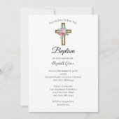 Invitation Croix avec fleurs Christening Baptême (Devant)