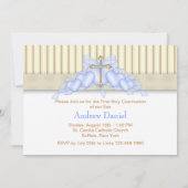 Invitation Croix beige et bleu or Boys Première communion (Dos)