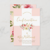 Invitation Croix blanche catholique et fleurs Confirmation (Devant / Derrière)