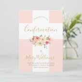 Invitation Croix blanche catholique et fleurs Confirmation (Debout devant)