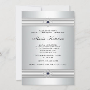 Invitation Croix Blanche Diamant Filles Blanc Première Commun