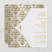 Invitation Croix blanche et dorée (Devant / Derrière)