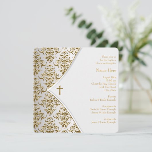 Invitation Croix blanche et dorée (Debout devant)
