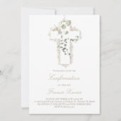 Invitation croix blanche feuille verte Confirmation (Devant)