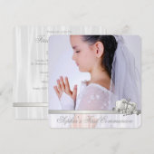 Invitation Croix Blanche Filles Photo Première Communion Blan (Devant / Derrière)
