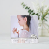 Invitation Croix Blanche Filles Photo Première Communion Blan (Debout devant)