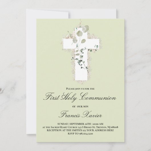 Invitation croix blanche Première Sainte Communion (Devant)