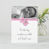 Invitation Croix Blanche rose Bébé Fille Photo Christening (Debout devant)